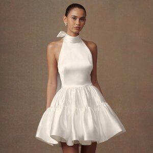 Meshki Dorota White Satin Halter Mini Dress